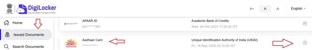 aadhaar card download digilocker